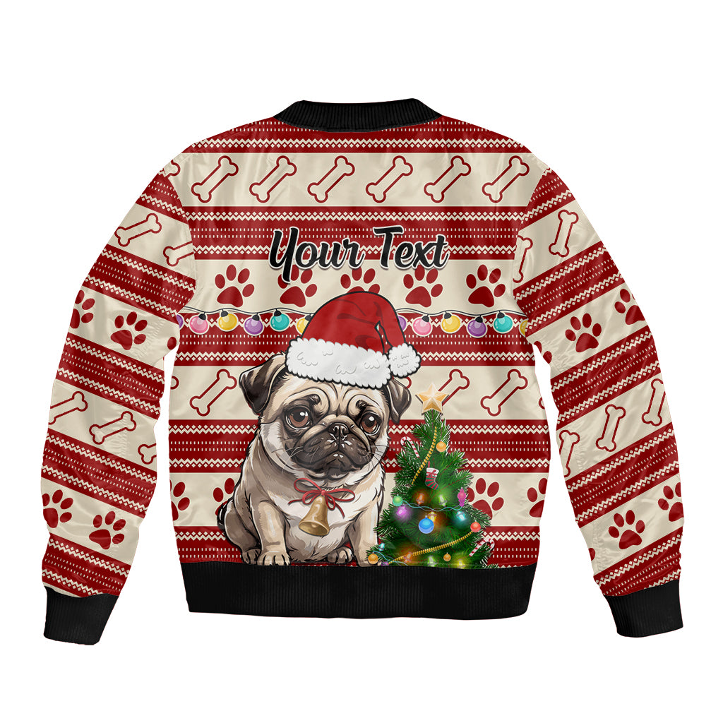 Custom Dog Christmas Sleeve Zip Bomber Jacket Cute Pug Dog With Xmas Tree - Wonder Print Shop