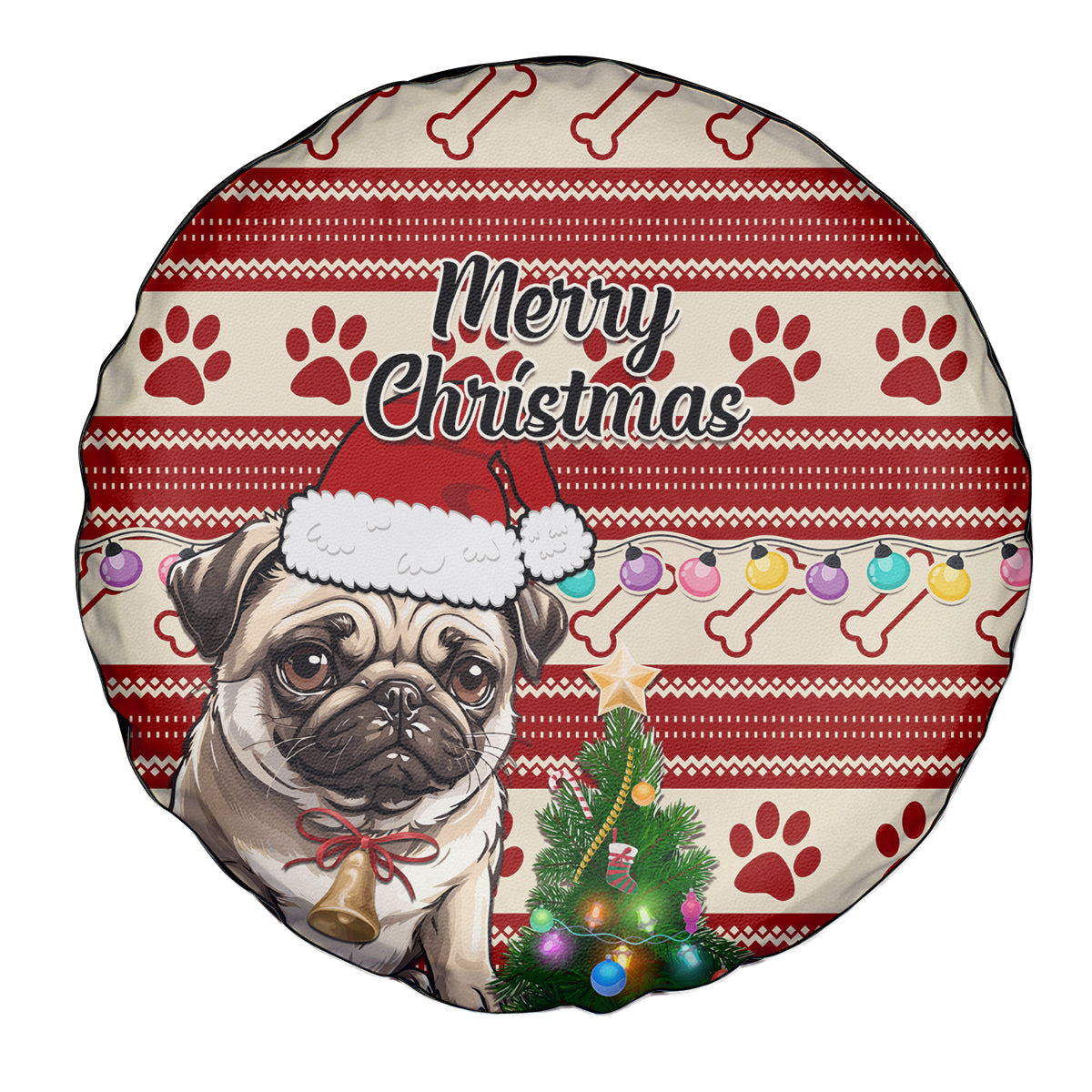 Custom Dog Christmas Spare Tire Cover Cute Pug Dog With Xmas Tree - Wonder Print Shop