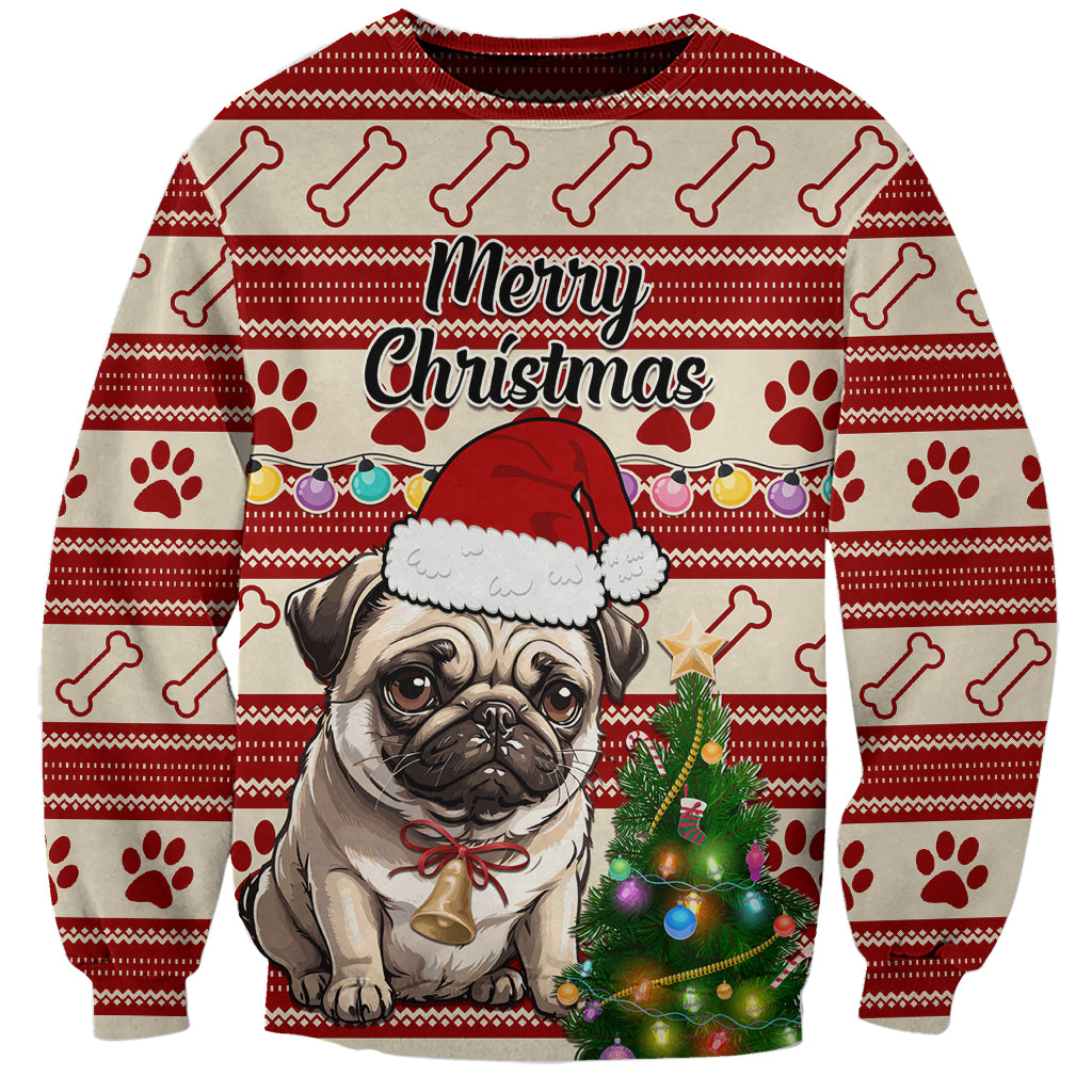 Custom Dog Christmas Sweatshirt Cute Pug Dog With Xmas Tree - Wonder Print Shop