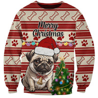 Custom Dog Christmas Sweatshirt Cute Pug Dog With Xmas Tree - Wonder Print Shop