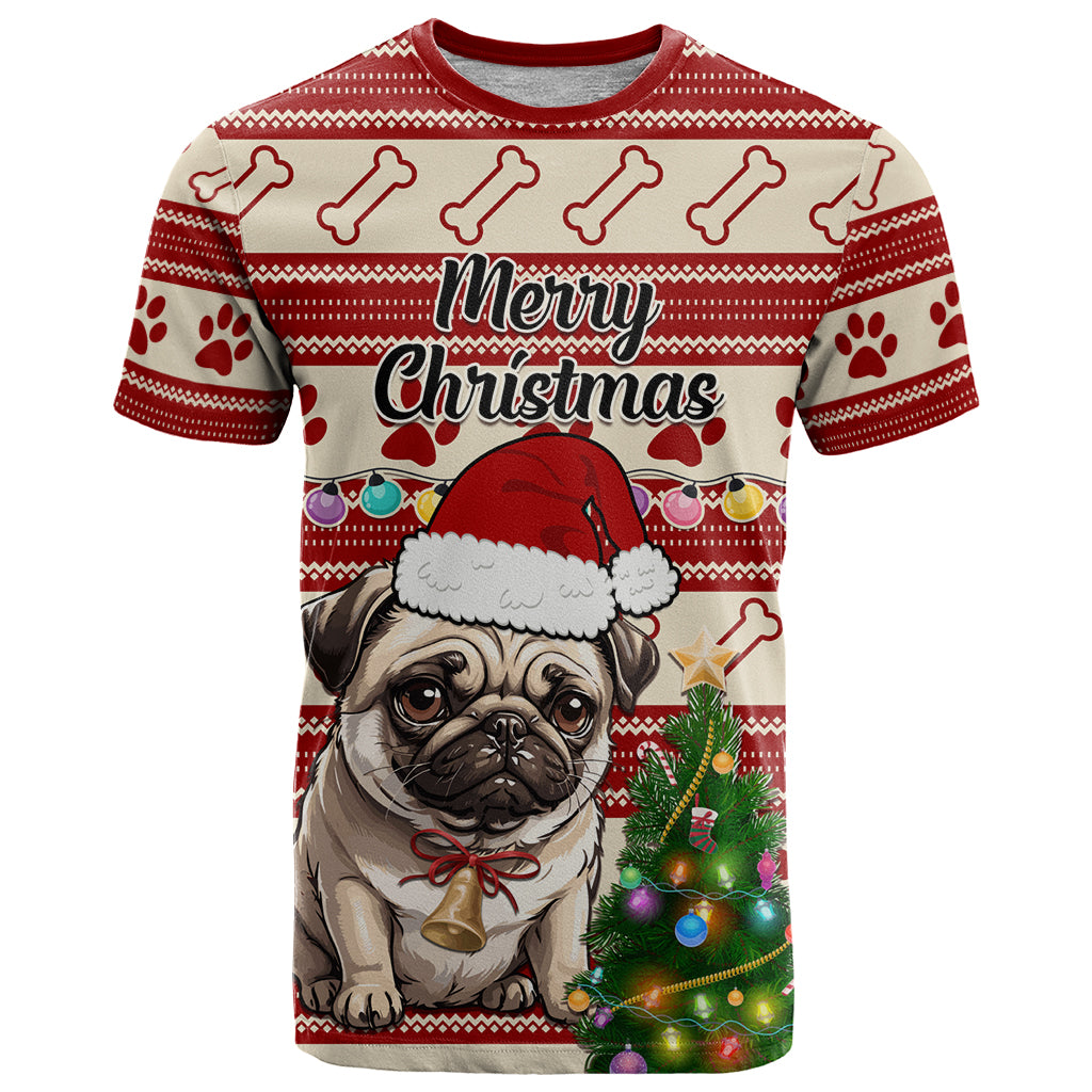 Custom Dog Christmas T Shirt Cute Pug Dog With Xmas Tree - Wonder Print Shop