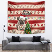 Custom Dog Christmas Tapestry Cute Pug Dog With Xmas Tree - Wonder Print Shop