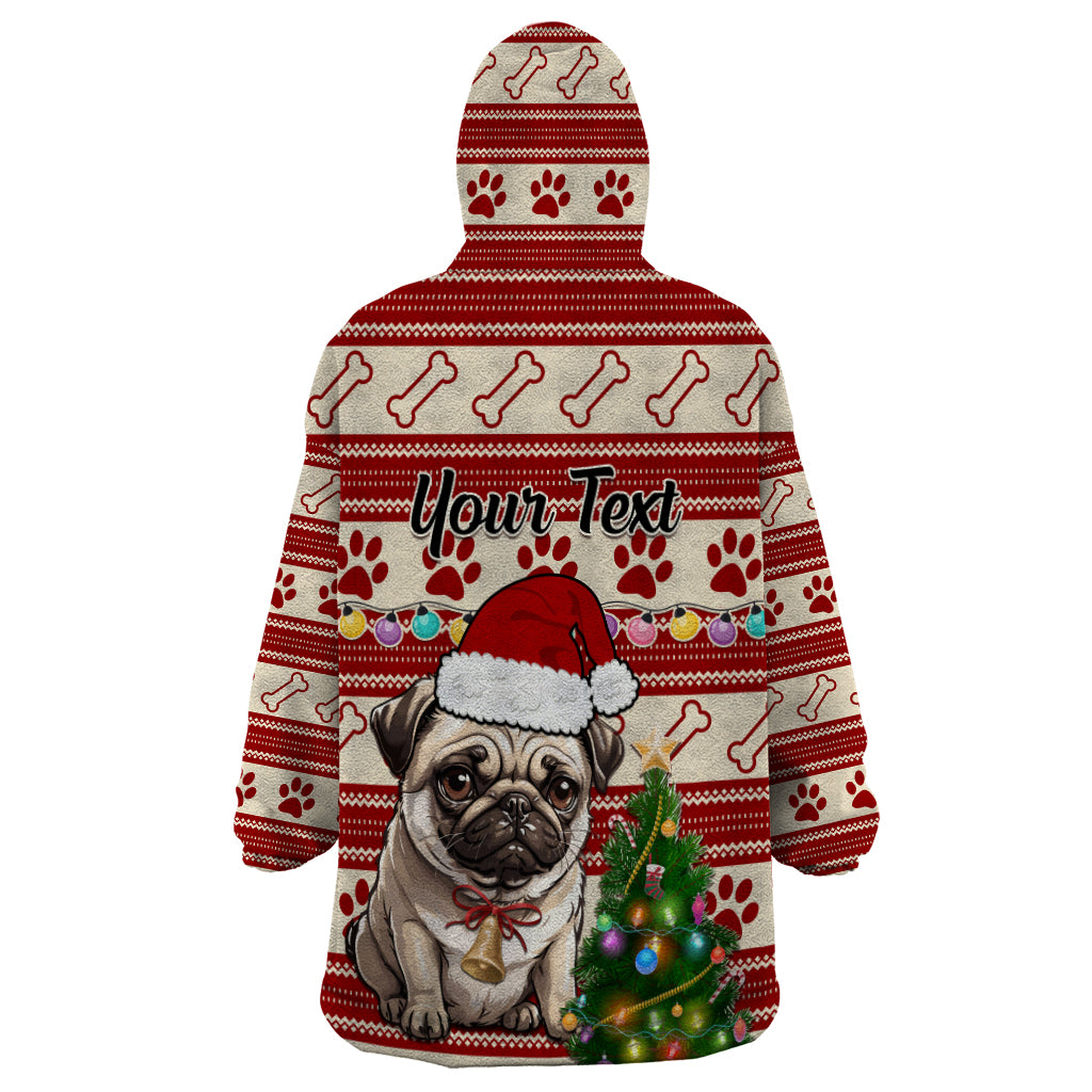 Custom Dog Christmas Wearable Blanket Hoodie Cute Pug Dog With Xmas Tree - Wonder Print Shop