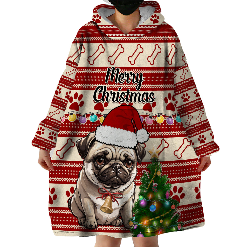 Custom Dog Christmas Wearable Blanket Hoodie Cute Pug Dog With Xmas Tree - Wonder Print Shop