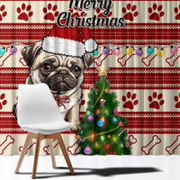 Custom Dog Christmas Window Curtain Cute Pug Dog With Xmas Tree - Wonder Print Shop