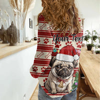 Custom Dog Christmas Women Casual Shirt Cute Pug Dog With Xmas Tree - Wonder Print Shop