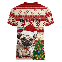 Custom Dog Christmas Women V Neck T Shirt Cute Pug Dog With Xmas Tree - Wonder Print Shop