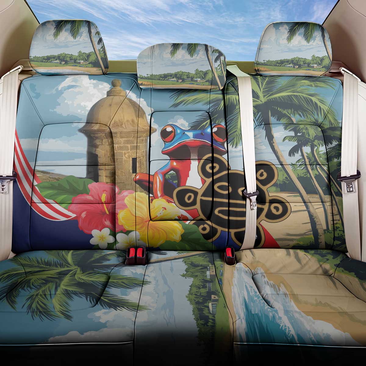 Personalized Boricua El Morro Back Car Seat Cover Puerto Rico Sun Coqui - Wonder Print Shop