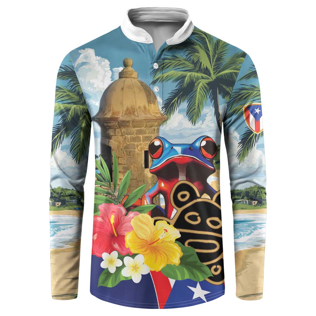 Personalized Boricua El Morro Button Sweatshirt Puerto Rico Sun Coqui - Wonder Print Shop