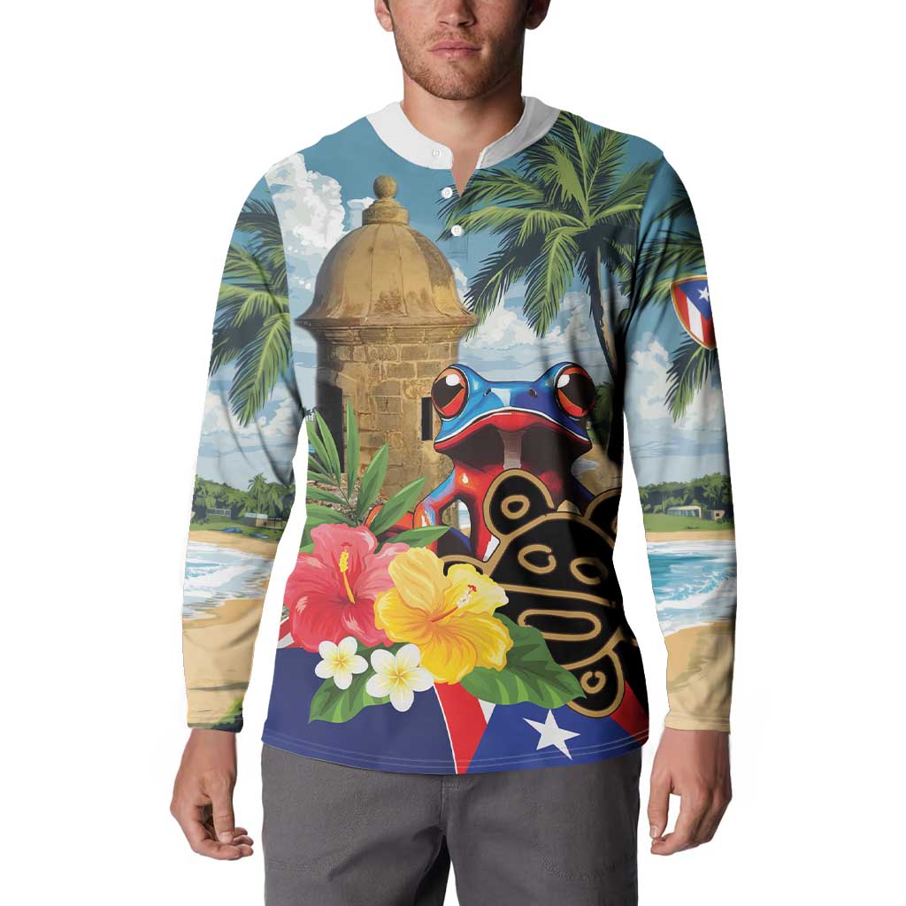 Personalized Boricua El Morro Button Sweatshirt Puerto Rico Sun Coqui - Wonder Print Shop