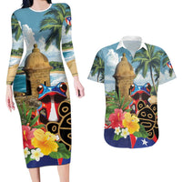 Personalized Boricua El Morro Couples Matching Long Sleeve Bodycon Dress and Hawaiian Shirt Puerto Rico Sun Coqui - Wonder Print Shop