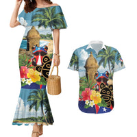 Personalized Boricua El Morro Couples Matching Mermaid Dress and Hawaiian Shirt Puerto Rico Sun Coqui - Wonder Print Shop