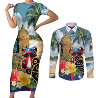 Personalized Boricua El Morro Couples Matching Short Sleeve Bodycon Dress and Long Sleeve Button Shirt Puerto Rico Sun Coqui - Wonder Print Shop