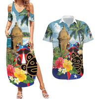 Personalized Boricua El Morro Couples Matching Summer Maxi Dress and Hawaiian Shirt Puerto Rico Sun Coqui - Wonder Print Shop