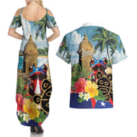 Personalized Boricua El Morro Couples Matching Summer Maxi Dress and Hawaiian Shirt Puerto Rico Sun Coqui - Wonder Print Shop