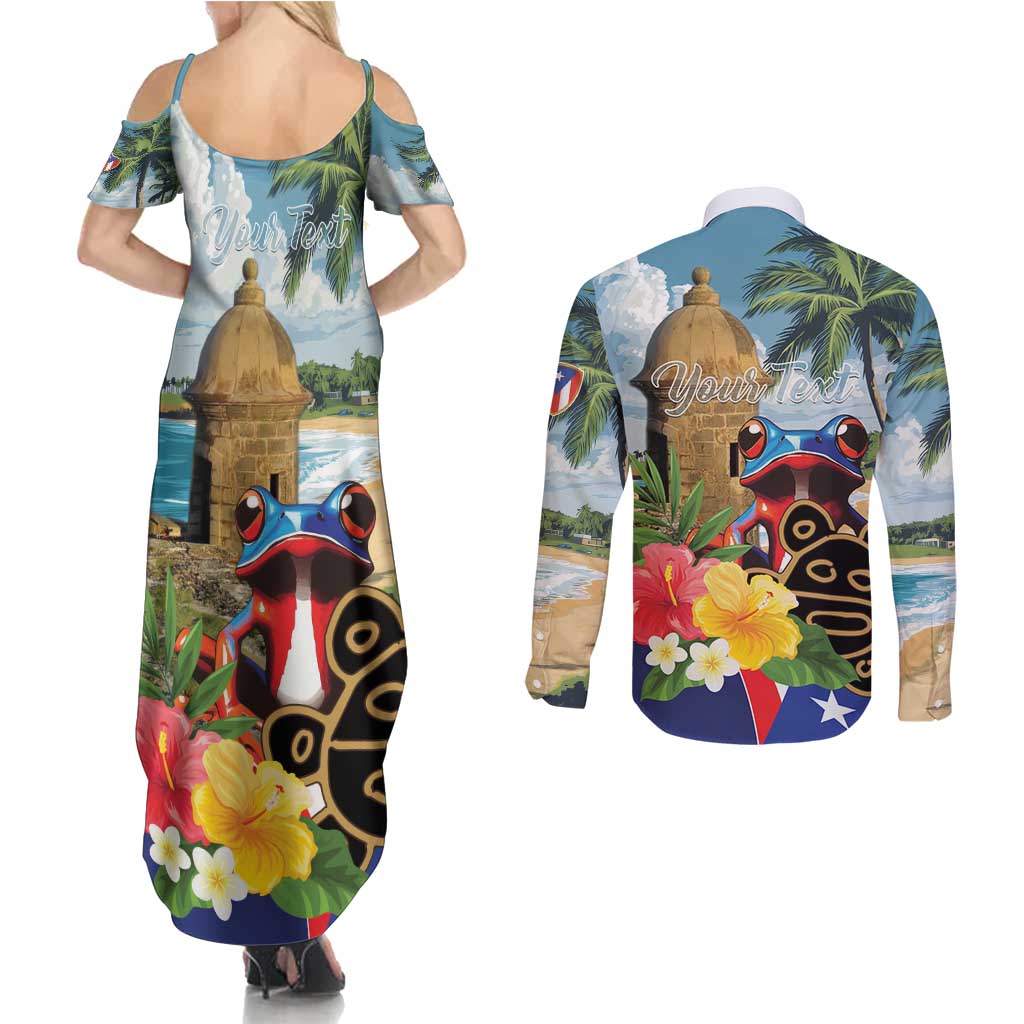 Personalized Boricua El Morro Couples Matching Summer Maxi Dress and Long Sleeve Button Shirt Puerto Rico Sun Coqui - Wonder Print Shop