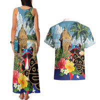 Personalized Boricua El Morro Couples Matching Tank Maxi Dress and Hawaiian Shirt Puerto Rico Sun Coqui - Wonder Print Shop