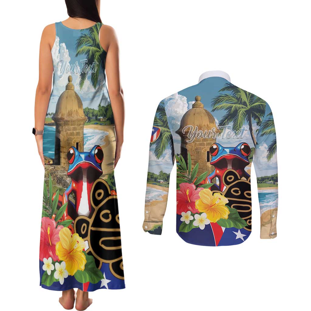 Personalized Boricua El Morro Couples Matching Tank Maxi Dress and Long Sleeve Button Shirt Puerto Rico Sun Coqui - Wonder Print Shop