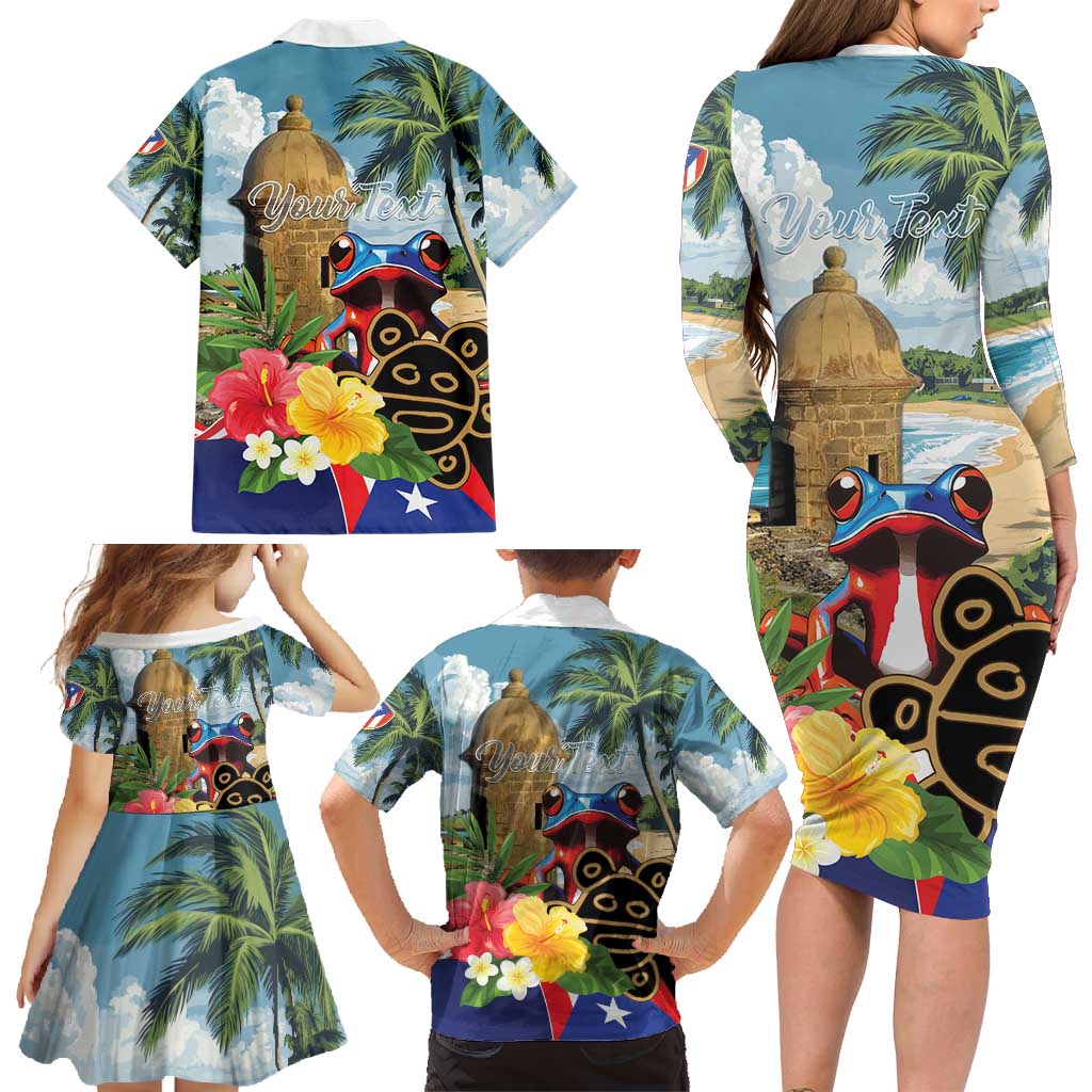Personalized Boricua El Morro Family Matching Long Sleeve Bodycon Dress and Hawaiian Shirt Puerto Rico Sun Coqui - Wonder Print Shop