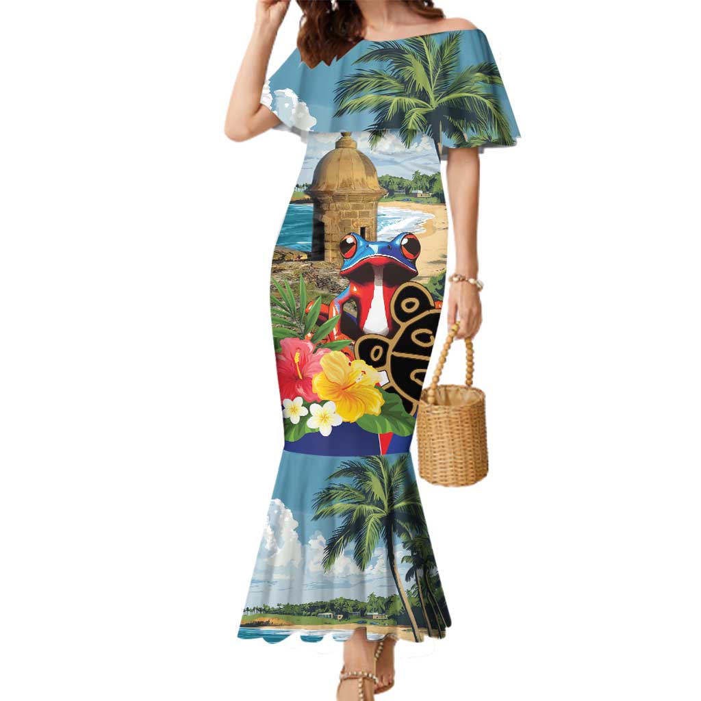 Personalized Boricua El Morro Family Matching Mermaid Dress and Hawaiian Shirt Puerto Rico Sun Coqui - Wonder Print Shop