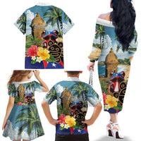 Personalized Boricua El Morro Family Matching Off The Shoulder Long Sleeve Dress and Hawaiian Shirt Puerto Rico Sun Coqui - Wonder Print Shop