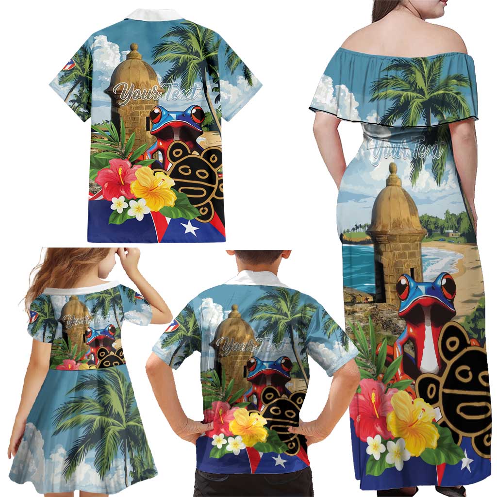 Personalized Boricua El Morro Family Matching Off Shoulder Maxi Dress and Hawaiian Shirt Puerto Rico Sun Coqui - Wonder Print Shop
