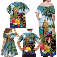 Personalized Boricua El Morro Family Matching Off Shoulder Maxi Dress and Hawaiian Shirt Puerto Rico Sun Coqui - Wonder Print Shop