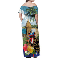 Personalized Boricua El Morro Family Matching Off Shoulder Maxi Dress and Hawaiian Shirt Puerto Rico Sun Coqui - Wonder Print Shop