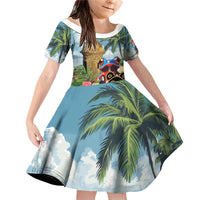Personalized Boricua El Morro Family Matching Off Shoulder Short Dress and Hawaiian Shirt Puerto Rico Sun Coqui - Wonder Print Shop
