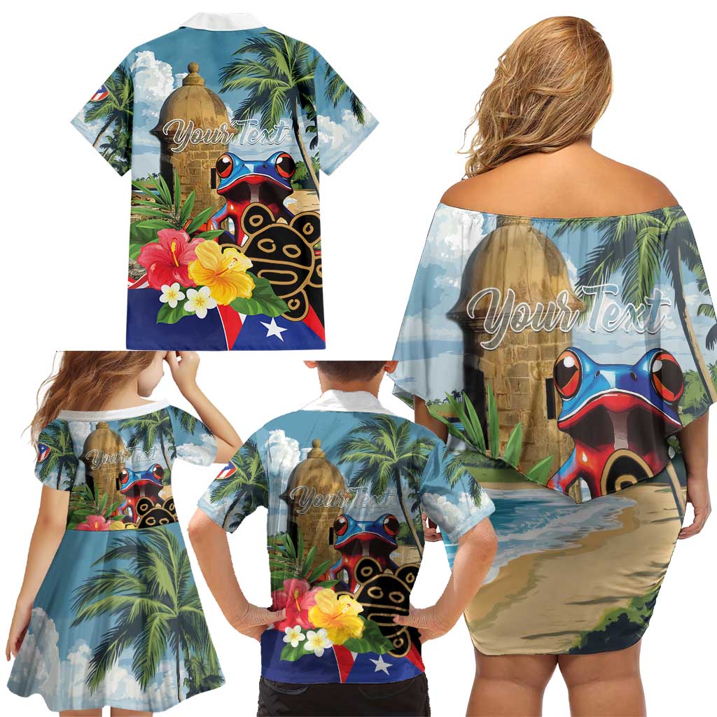 Personalized Boricua El Morro Family Matching Off Shoulder Short Dress and Hawaiian Shirt Puerto Rico Sun Coqui - Wonder Print Shop