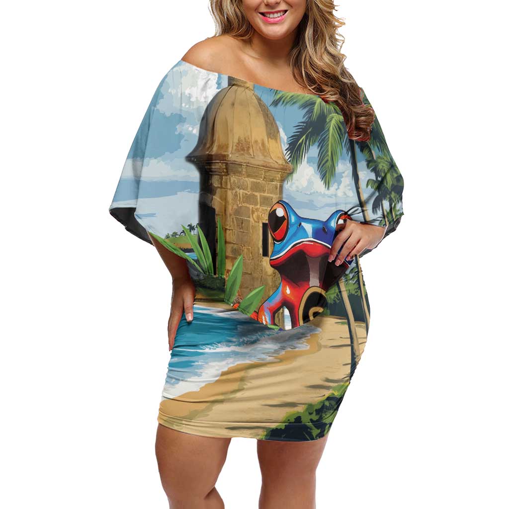 Personalized Boricua El Morro Family Matching Off Shoulder Short Dress and Hawaiian Shirt Puerto Rico Sun Coqui - Wonder Print Shop
