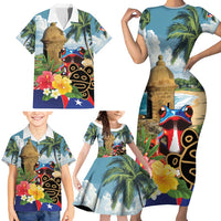 Personalized Boricua El Morro Family Matching Short Sleeve Bodycon Dress and Hawaiian Shirt Puerto Rico Sun Coqui - Wonder Print Shop