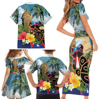 Personalized Boricua El Morro Family Matching Short Sleeve Bodycon Dress and Hawaiian Shirt Puerto Rico Sun Coqui - Wonder Print Shop