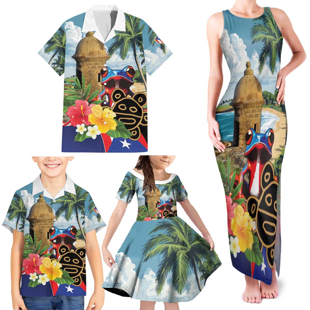 Personalized Boricua El Morro Family Matching Tank Maxi Dress and Hawaiian Shirt Puerto Rico Sun Coqui - Wonder Print Shop