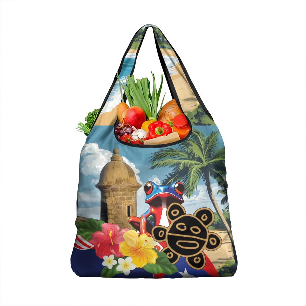 Boricua El Morro Grocery Bag Puerto Rico Sun Coqui