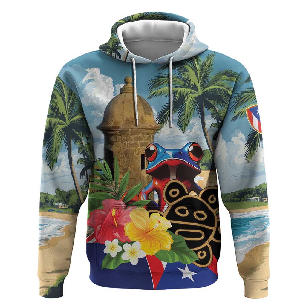 Personalized Boricua El Morro Hoodie Puerto Rico Sun Coqui - Wonder Print Shop