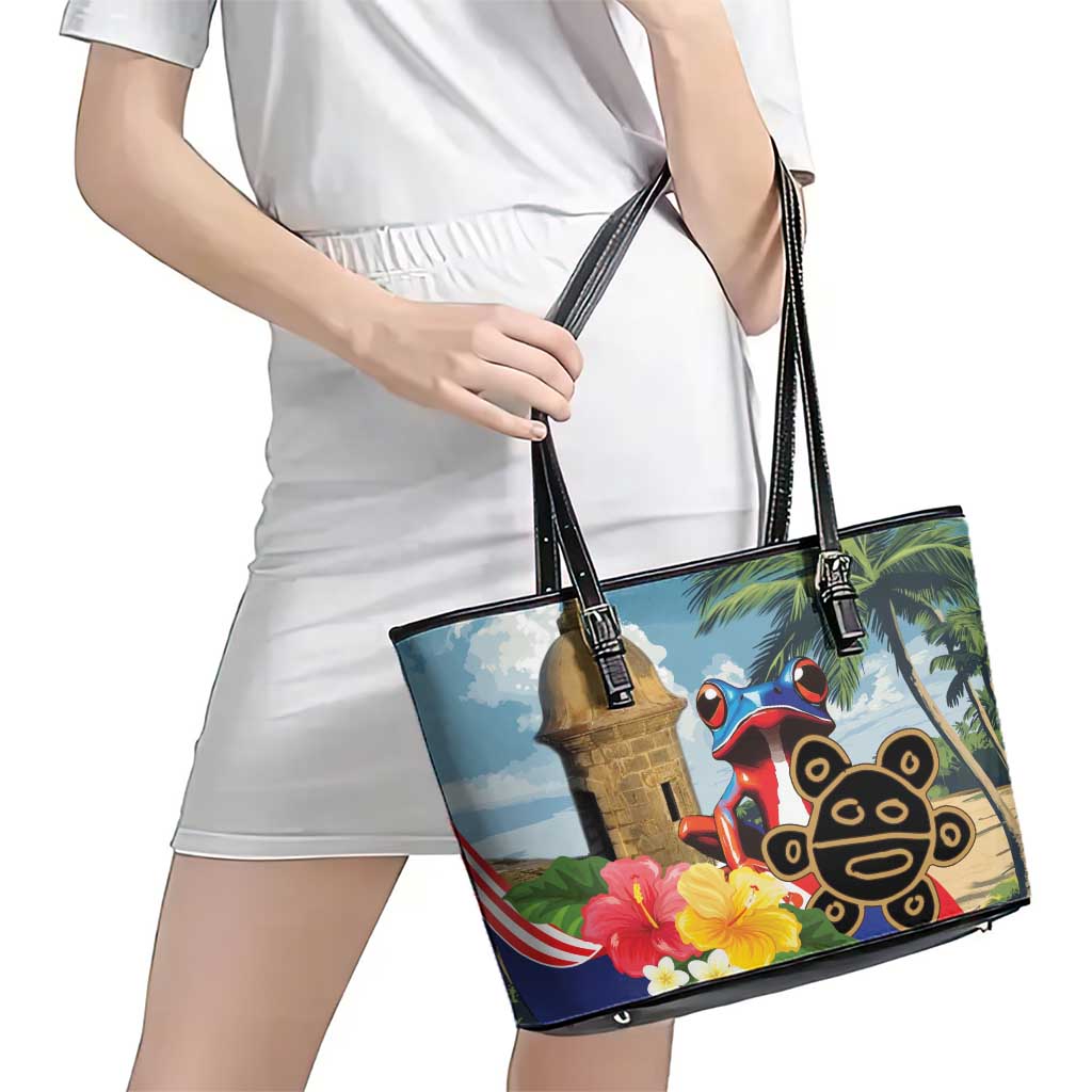 Personalized Boricua El Morro Leather Tote Bag Puerto Rico Sun Coqui - Wonder Print Shop