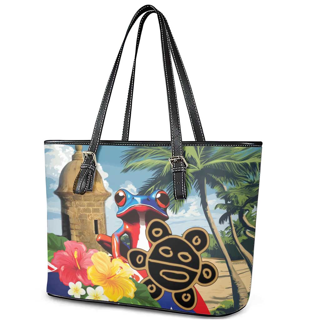 Personalized Boricua El Morro Leather Tote Bag Puerto Rico Sun Coqui - Wonder Print Shop