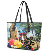 Personalized Boricua El Morro Leather Tote Bag Puerto Rico Sun Coqui - Wonder Print Shop