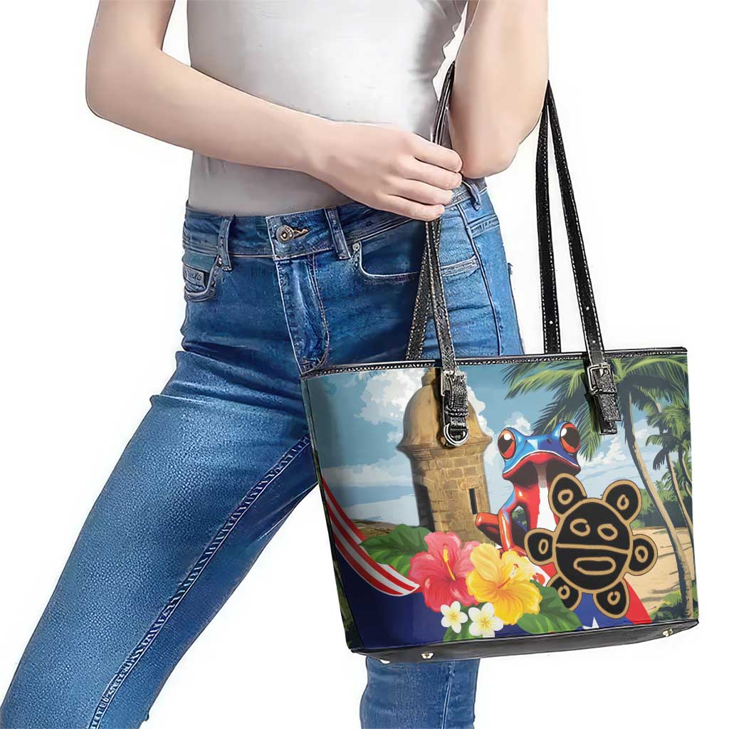 Personalized Boricua El Morro Leather Tote Bag Puerto Rico Sun Coqui - Wonder Print Shop