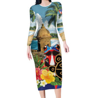 Personalized Boricua El Morro Long Sleeve Bodycon Dress Puerto Rico Sun Coqui - Wonder Print Shop
