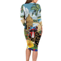 Personalized Boricua El Morro Long Sleeve Bodycon Dress Puerto Rico Sun Coqui - Wonder Print Shop
