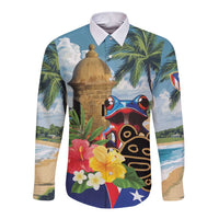 Personalized Boricua El Morro Long Sleeve Button Shirt Puerto Rico Sun Coqui - Wonder Print Shop