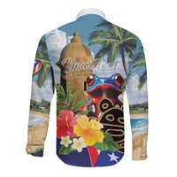 Personalized Boricua El Morro Long Sleeve Button Shirt Puerto Rico Sun Coqui - Wonder Print Shop