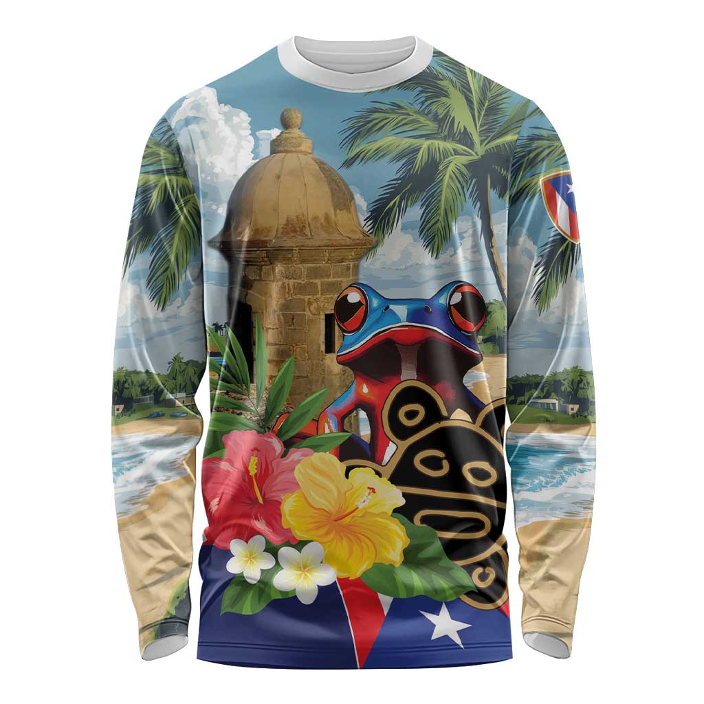 Personalized Boricua El Morro Long Sleeve Shirt Puerto Rico Sun Coqui - Wonder Print Shop