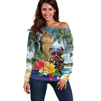 Personalized Boricua El Morro Off Shoulder Sweater Puerto Rico Sun Coqui - Wonder Print Shop