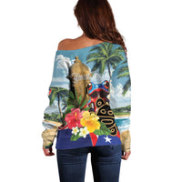 Personalized Boricua El Morro Off Shoulder Sweater Puerto Rico Sun Coqui - Wonder Print Shop
