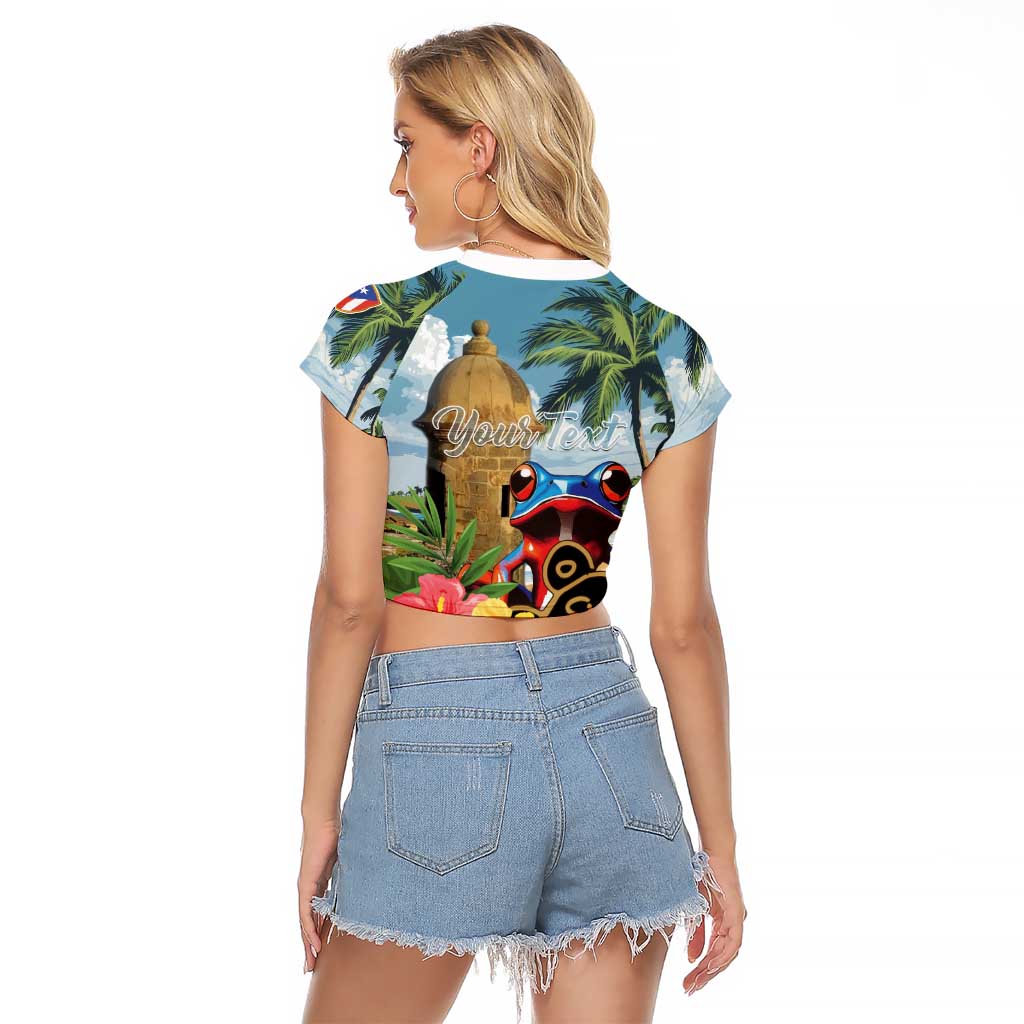 Personalized Boricua El Morro Raglan Cropped T Shirt Puerto Rico Sun Coqui - Wonder Print Shop