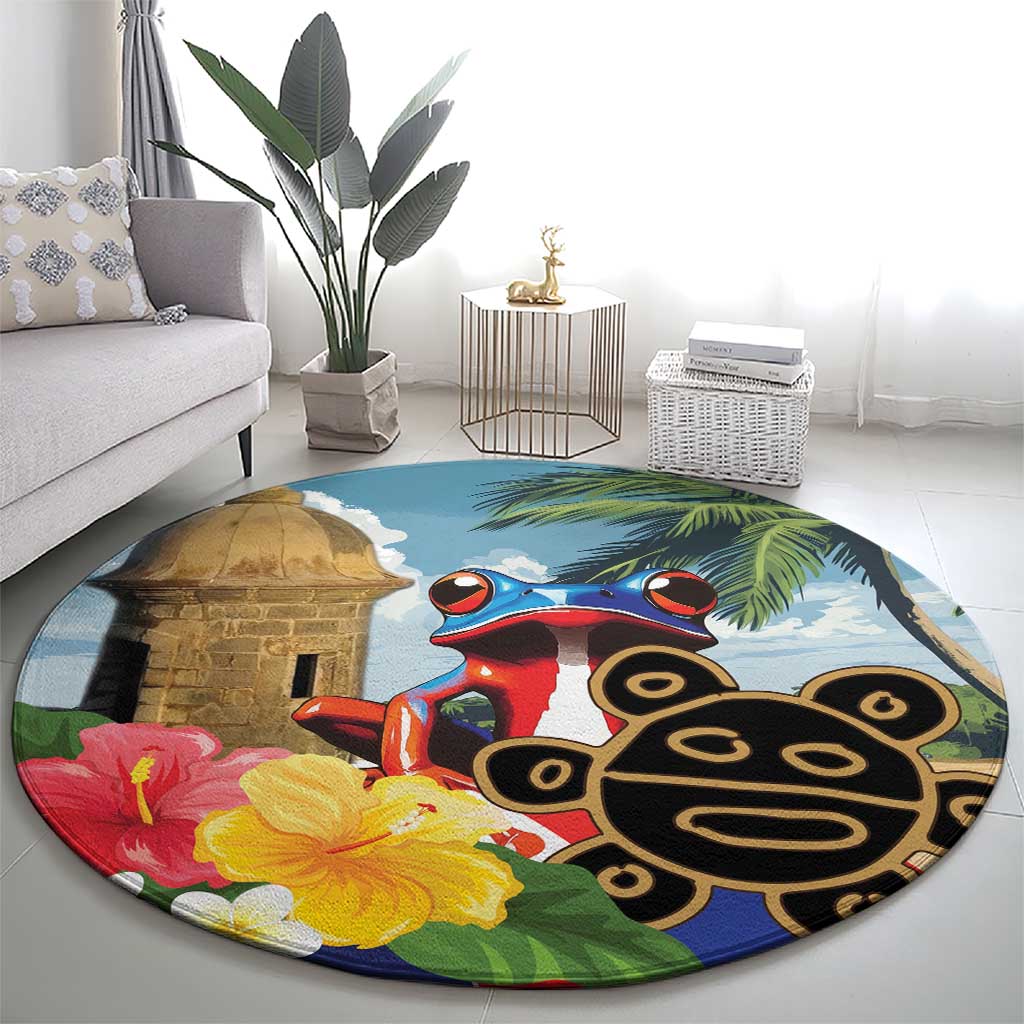 Personalized Boricua El Morro Round Carpet Puerto Rico Sun Coqui