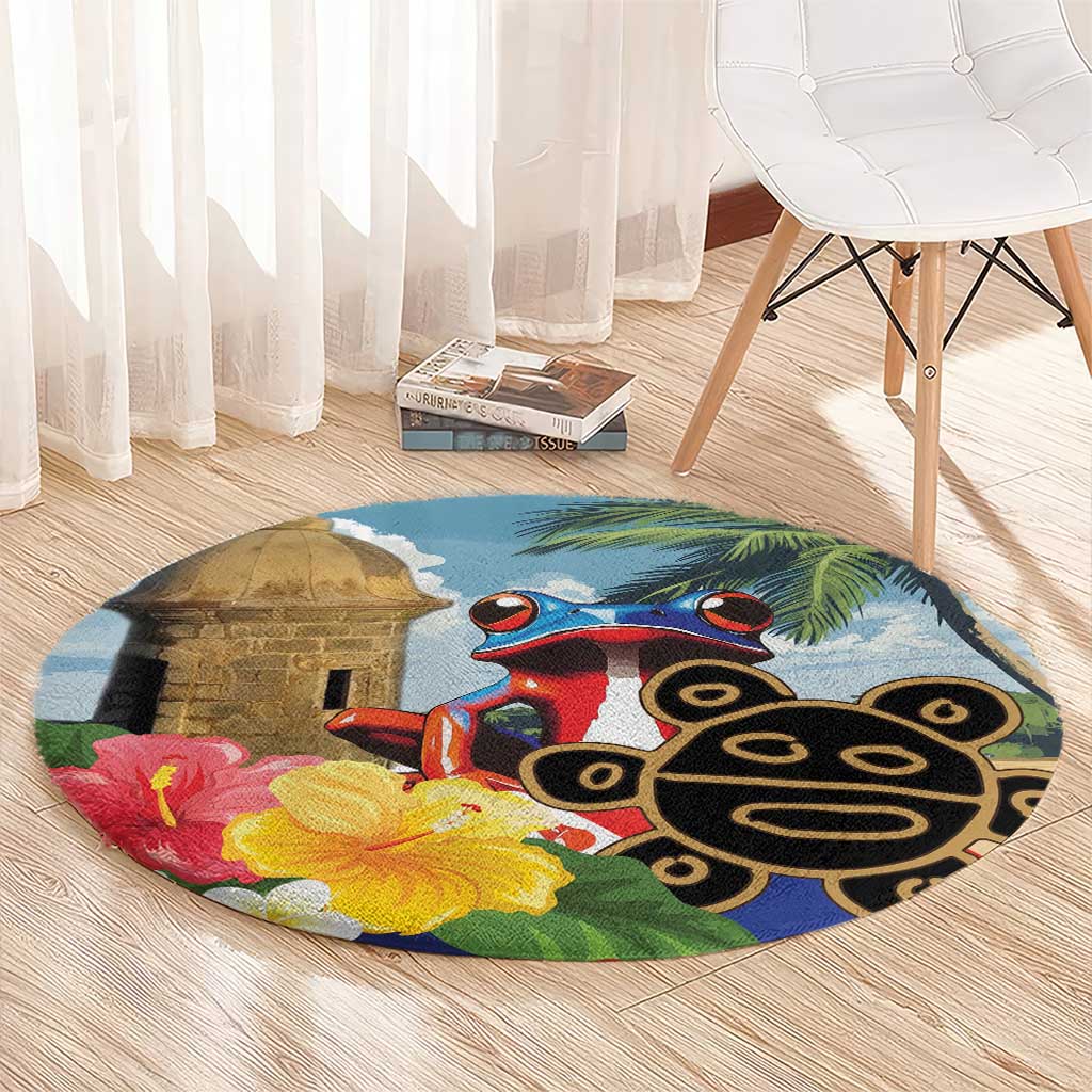 Personalized Boricua El Morro Round Carpet Puerto Rico Sun Coqui